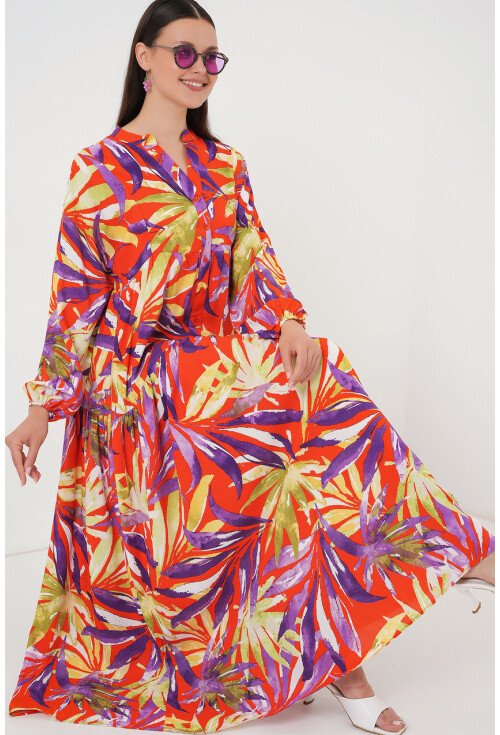 2423 Otantik Desenli Tesettür Elbise