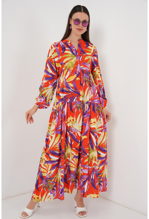 2423 Otantik Desenli Tesettür Elbise