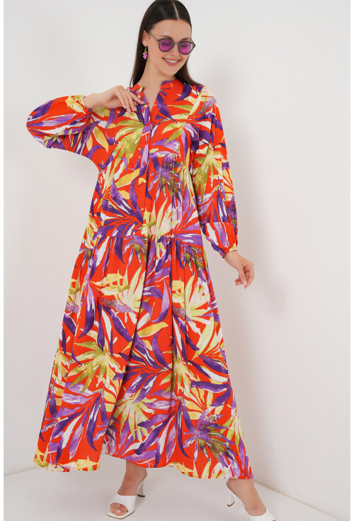 2423 Otantik Desenli Tesettür Elbise