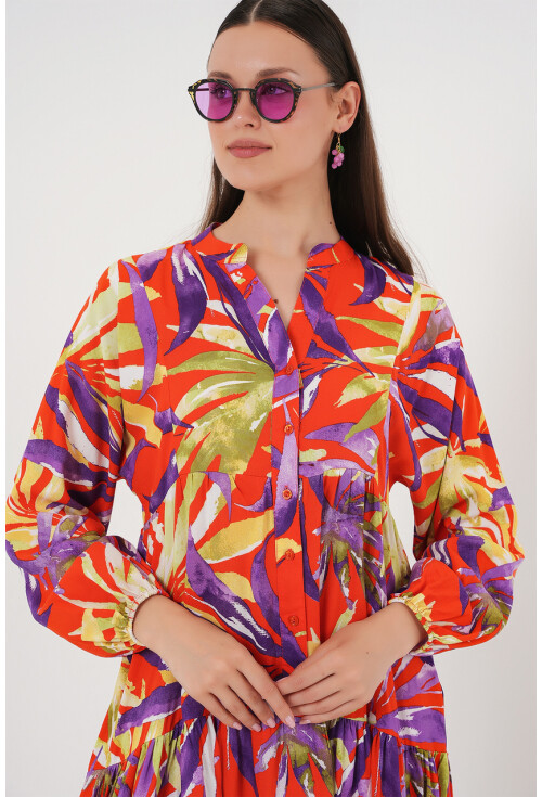 2423 Otantik Desenli Tesettür Elbise