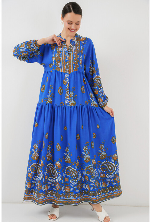 2423 Otantik Desenli Tesettür Elbise