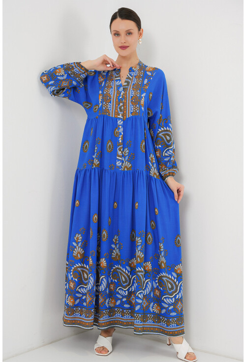 2423 Otantik Desenli Tesettür Elbise