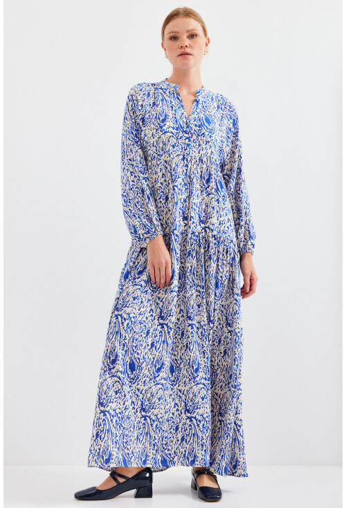 2423 Otantik Desenli Tesettür Elbise