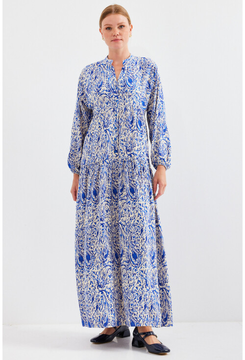 2423 Otantik Desenli Tesettür Elbise