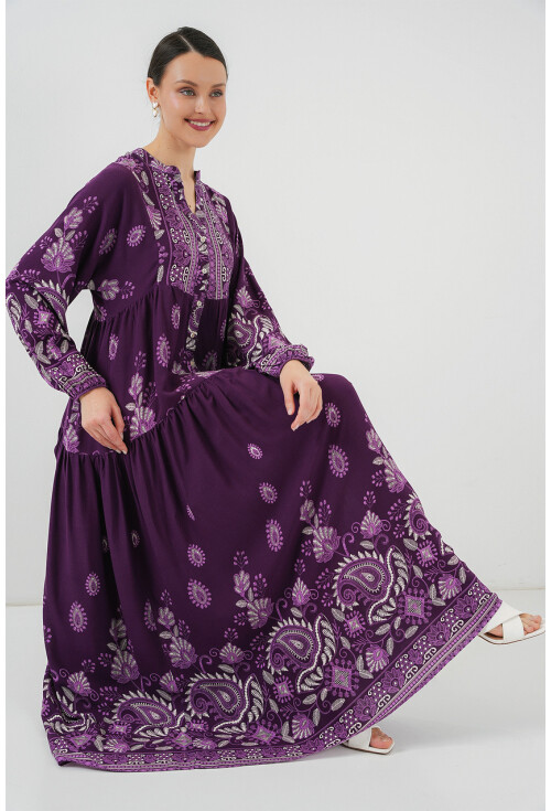 2423 Otantik Desenli Tesettür Elbise