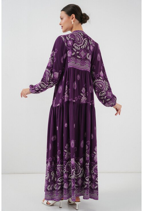 2423 Otantik Desenli Tesettür Elbise