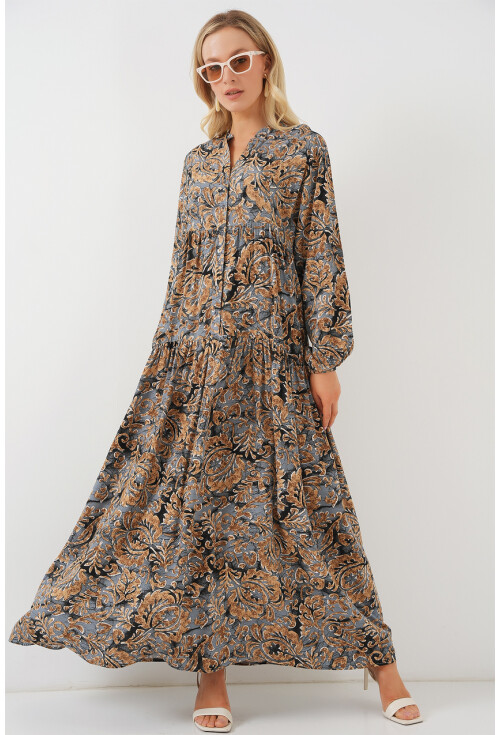 2423 Otantik Desenli Tesettür Elbise