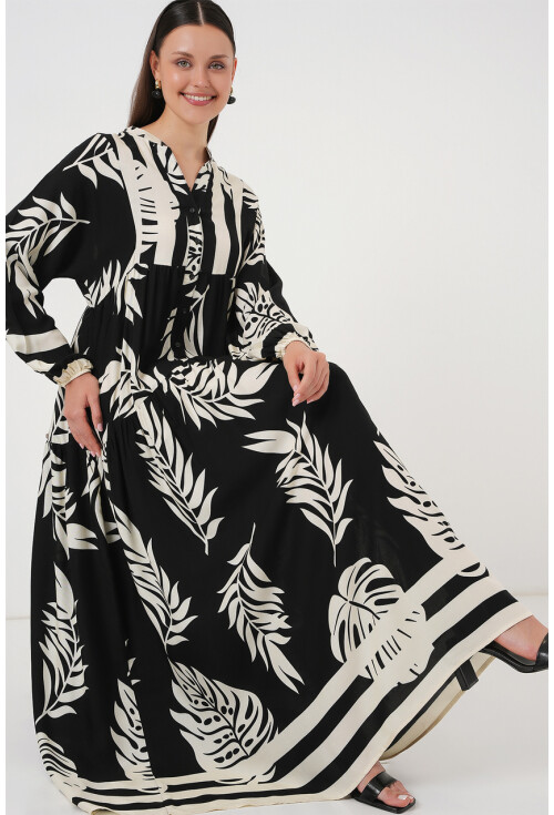 2423 Otantik Desenli Tesettür Elbise