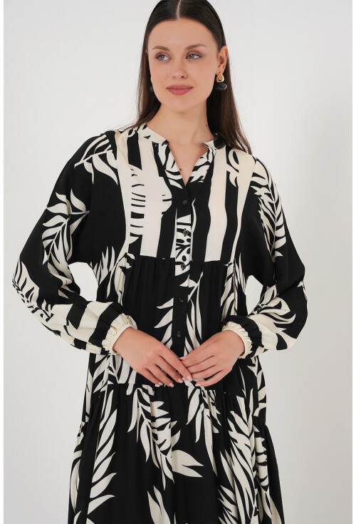 2423 Otantik Desenli Tesettür Elbise