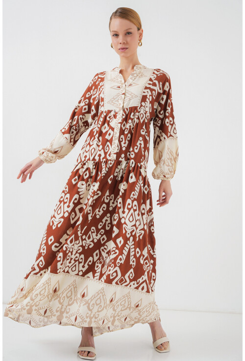 2423 Otantik Desenli Tesettür Elbise