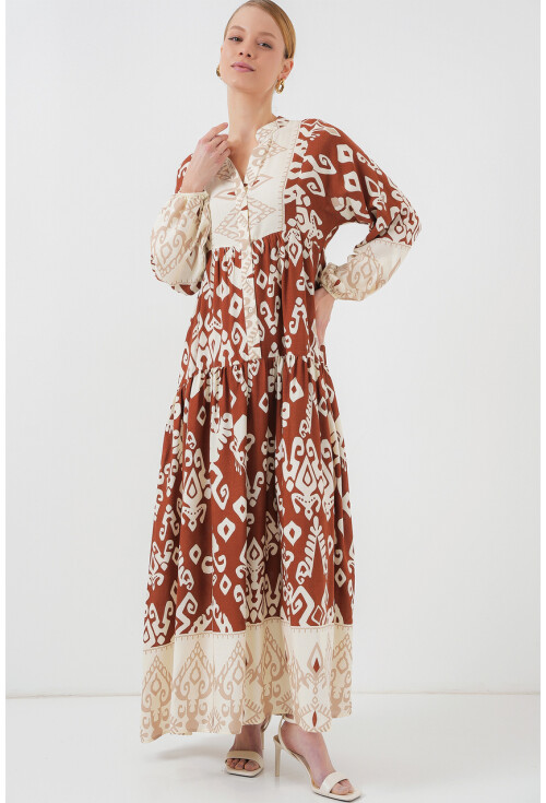 2423 Otantik Desenli Tesettür Elbise