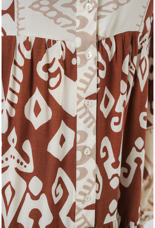 2423 Otantik Desenli Tesettür Elbise