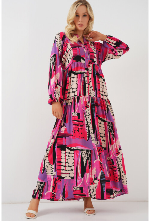 2423 Otantik Desenli Tesettür Elbise