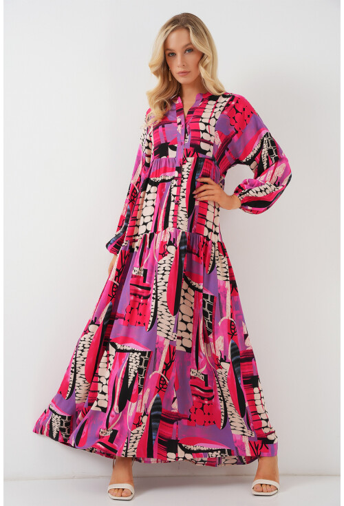 2423 Otantik Desenli Tesettür Elbise