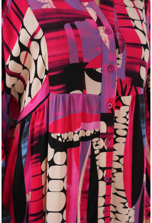 2423 Otantik Desenli Tesettür Elbise