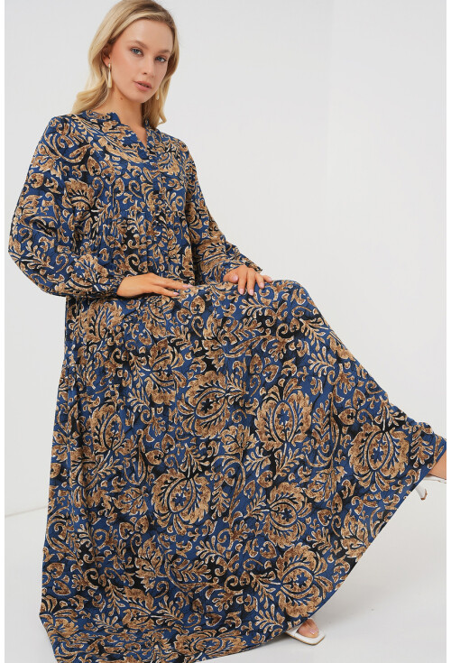 2423 Otantik Desenli Tesettür Elbise