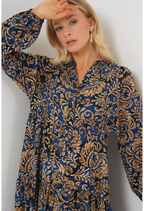 2423 Otantik Desenli Tesettür Elbise