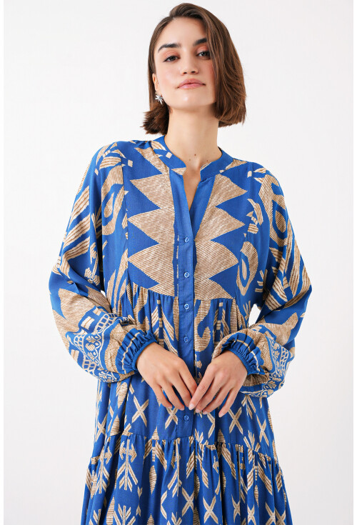 2423 Otantik Desenli Tesettür Elbise