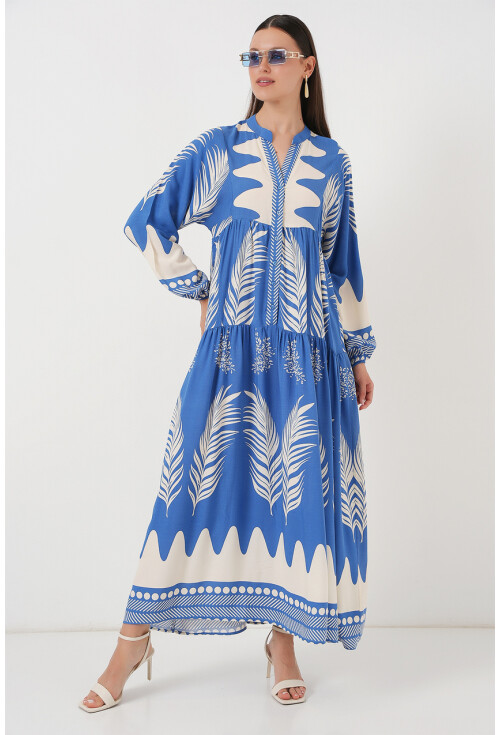 2423 Otantik Desenli Tesettür Elbise