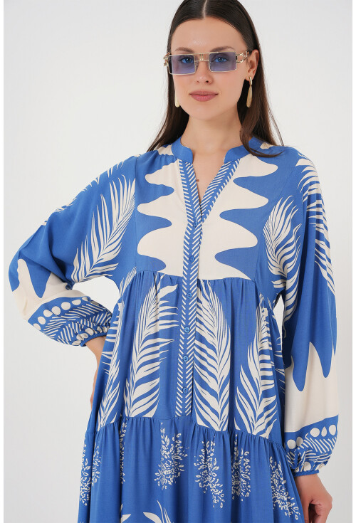 2423 Otantik Desenli Tesettür Elbise