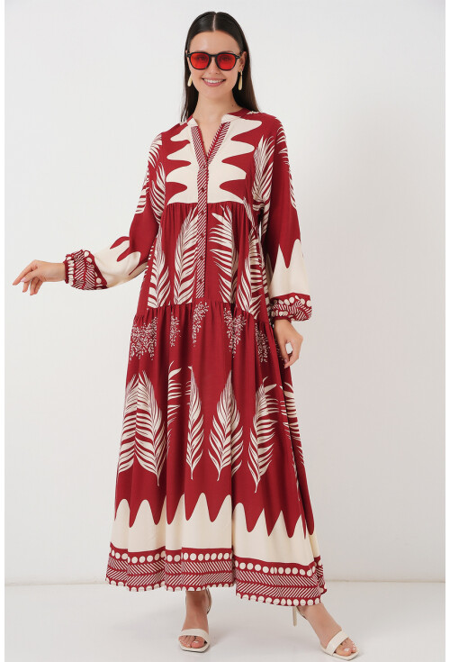 2423 Otantik Desenli Tesettür Elbise