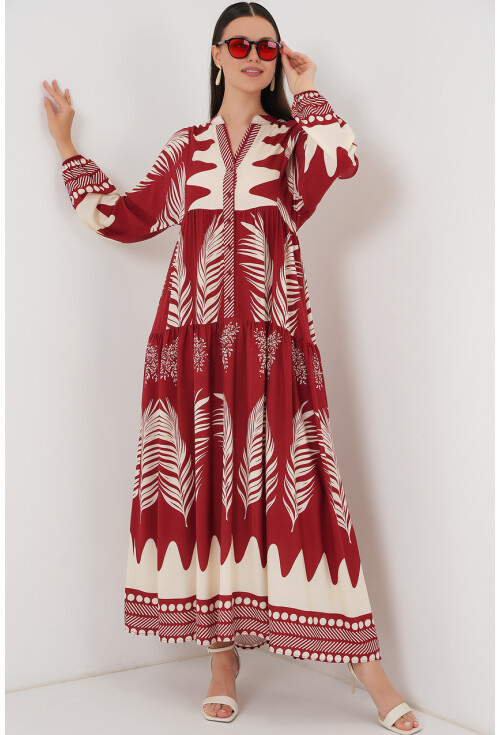 2423 Otantik Desenli Tesettür Elbise