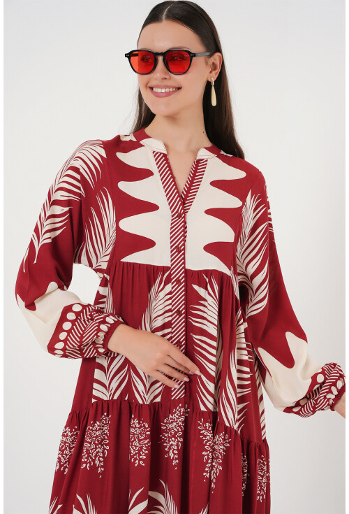 2423 Otantik Desenli Tesettür Elbise