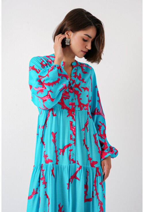 2423 Otantik Desenli Tesettür Elbise