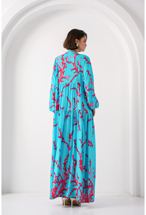 2423 Otantik Desenli Tesettür Elbise