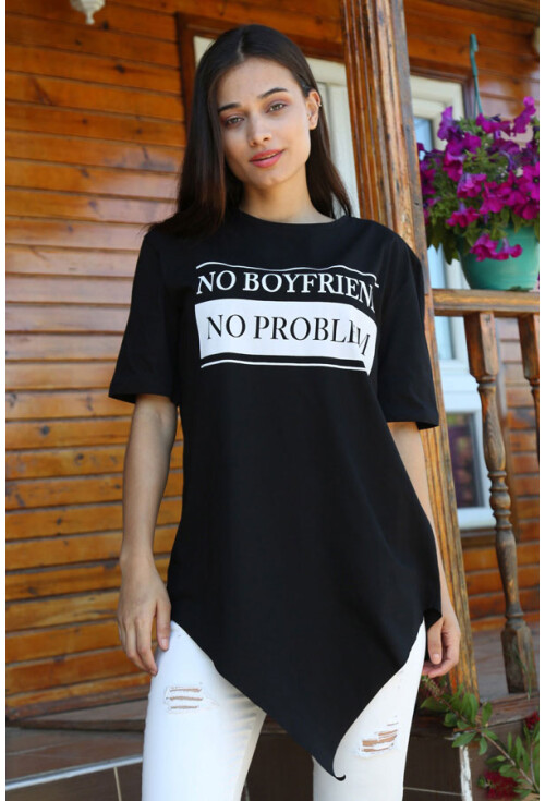 2850 YAZI BASKILI SİMETRİK KESİM TSHIRT