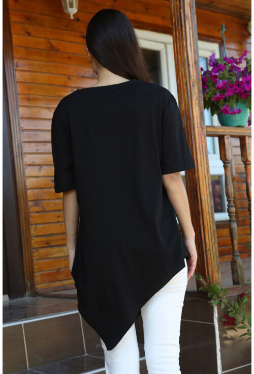 2850 YAZI BASKILI SİMETRİK KESİM TSHIRT