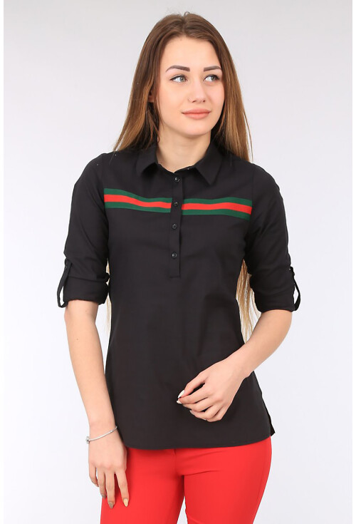 3463 ŞERİT DETAYLI POLO YAKA GÖMLEK