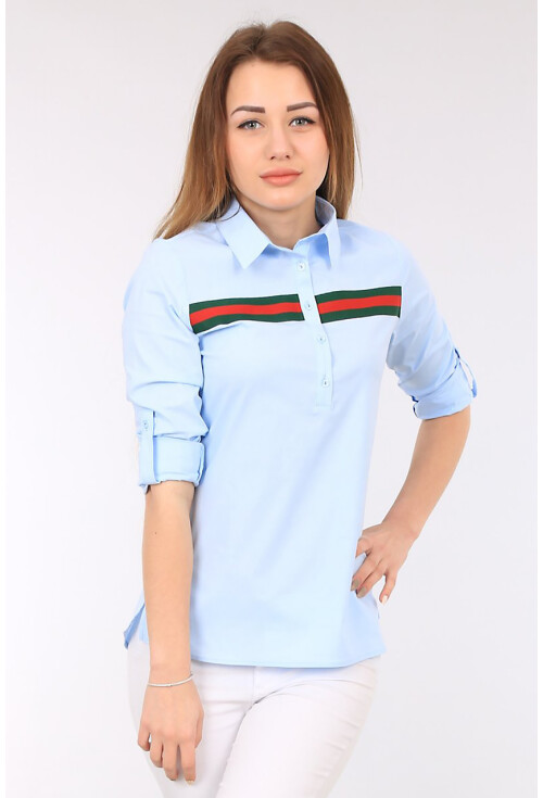 3463 ŞERİT DETAYLI POLO YAKA GÖMLEK
