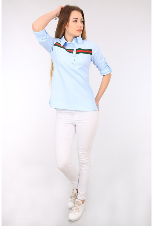 3463 ŞERİT DETAYLI POLO YAKA GÖMLEK
