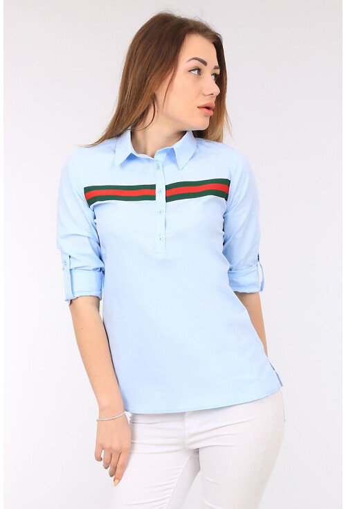 3463 ŞERİT DETAYLI POLO YAKA GÖMLEK
