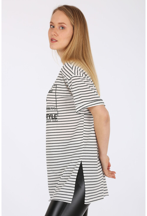 4270 Çizgili Yanı Yırtmaçlı Tshirt