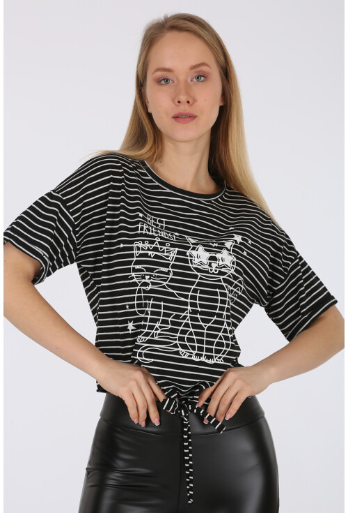 4293 Kedi Baskılı T-shirt