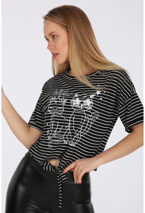 4293 Kedi Baskılı T-shirt