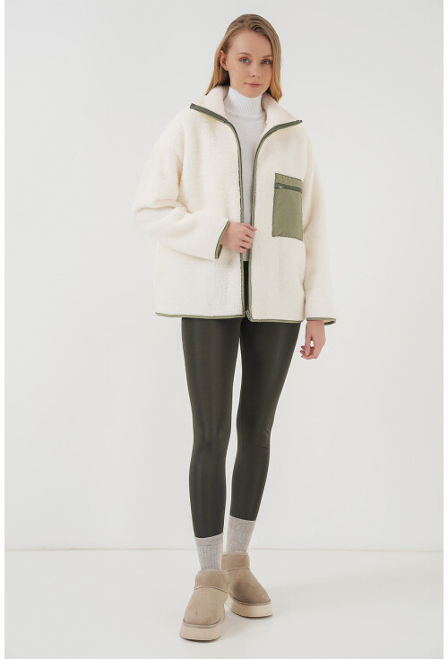 55446 Fermuarlı Oversize Peluş Ceket Mont