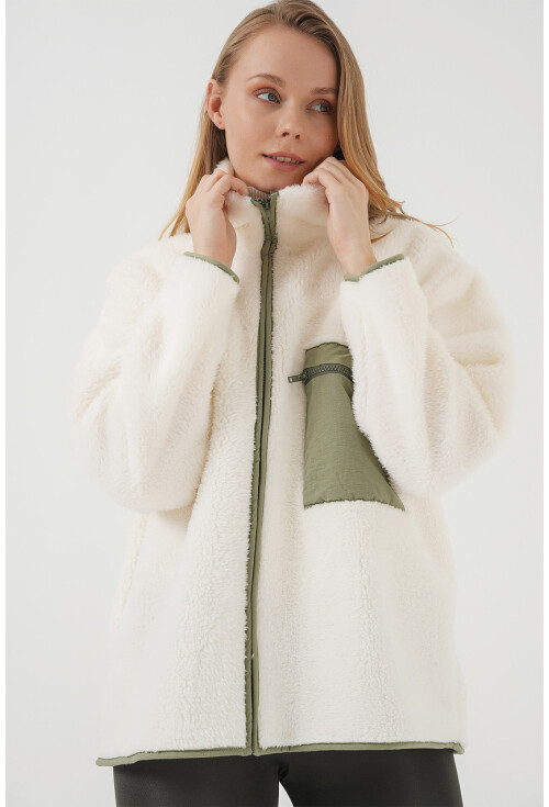 55446 Fermuarlı Oversize Peluş Ceket Mont