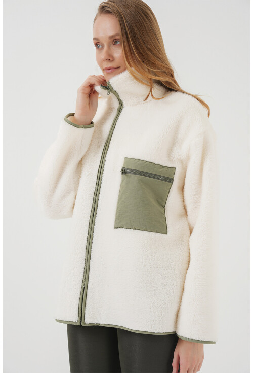 55446 Fermuarlı Oversize Peluş Ceket Mont