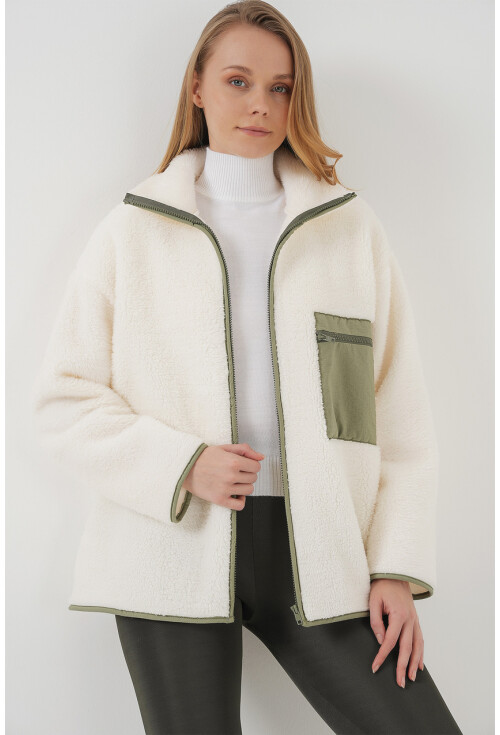 55446 Fermuarlı Oversize Peluş Ceket Mont