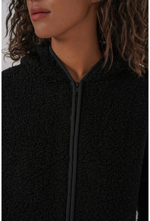 55456 Kadın Kapüşonlu Oversize Peluş Ceket