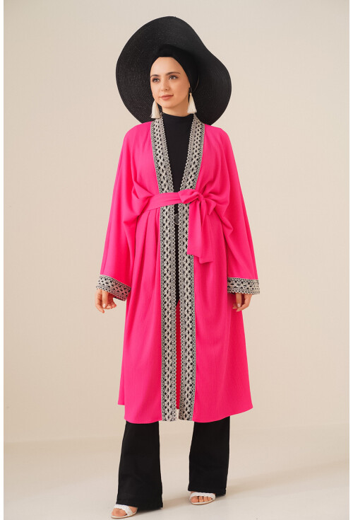 5865 Nakışlı Örme Uzun Kimono