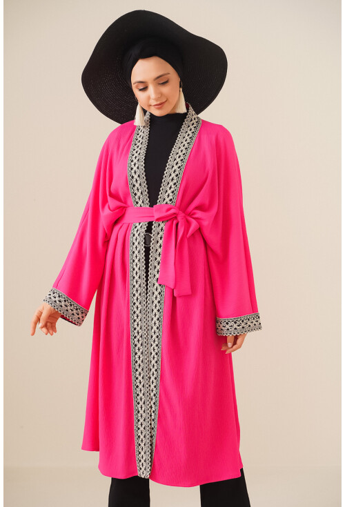 5865 Nakışlı Örme Uzun Kimono