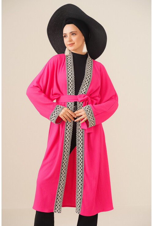 5865 Nakışlı Örme Uzun Kimono