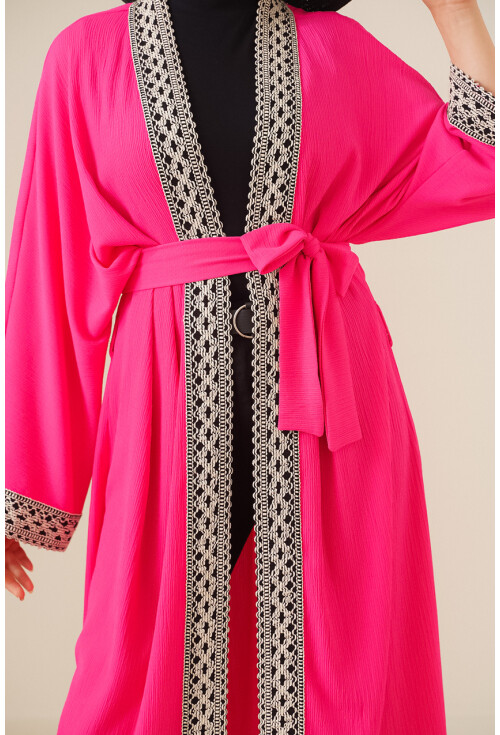 5865 Nakışlı Örme Uzun Kimono