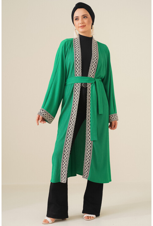 5865 Nakışlı Örme Uzun Kimono
