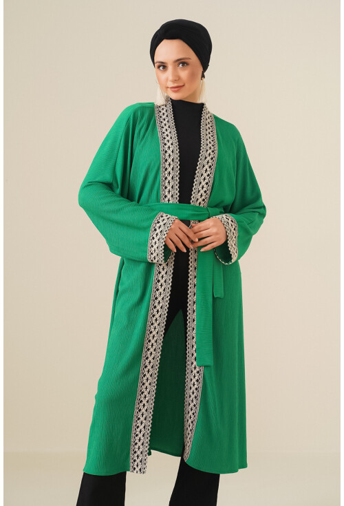 5865 Nakışlı Örme Uzun Kimono