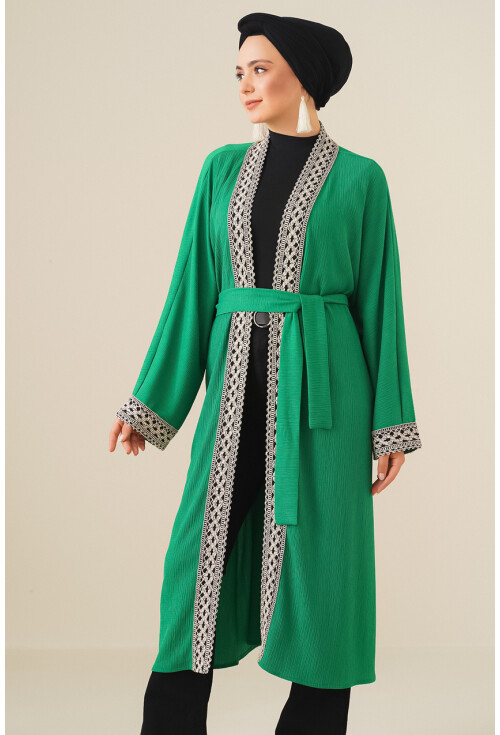 5865 Nakışlı Örme Uzun Kimono